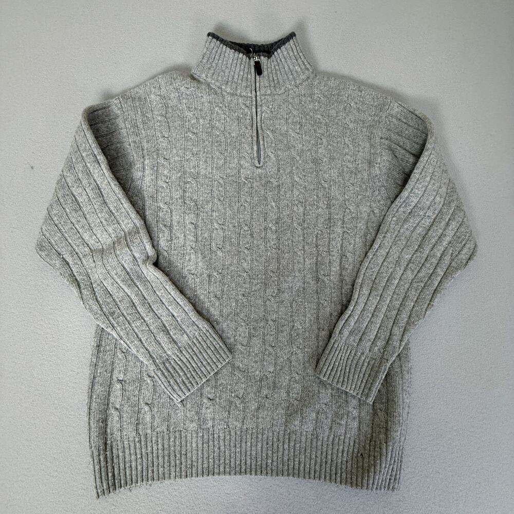 ICELAND Made In Italy Men's L Gray Cable Knit 1/4 Zip Mock Neck Wool Sweater